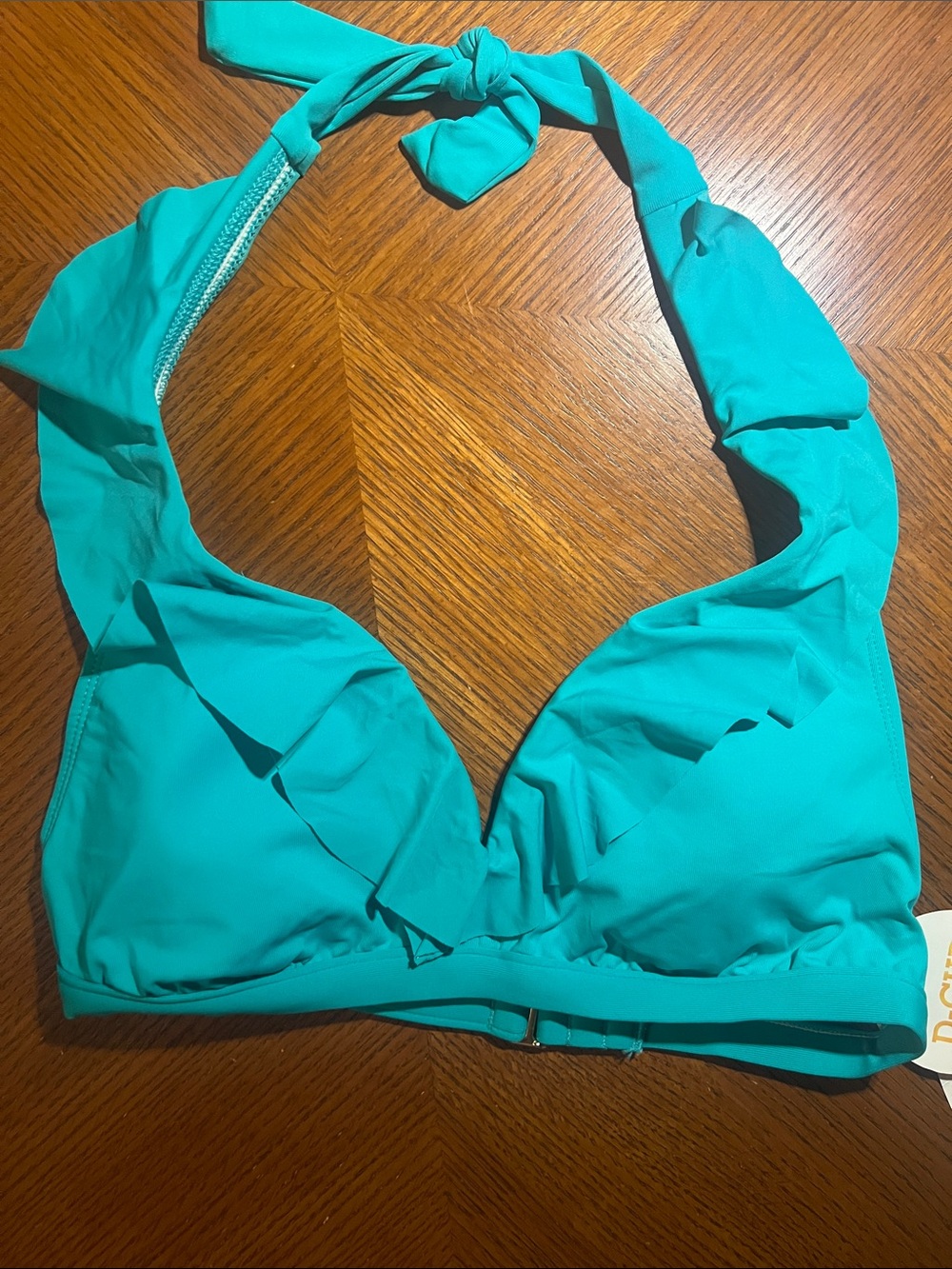 Chaps Aqua Swimwear bikini ruffle top Tag                 BT2